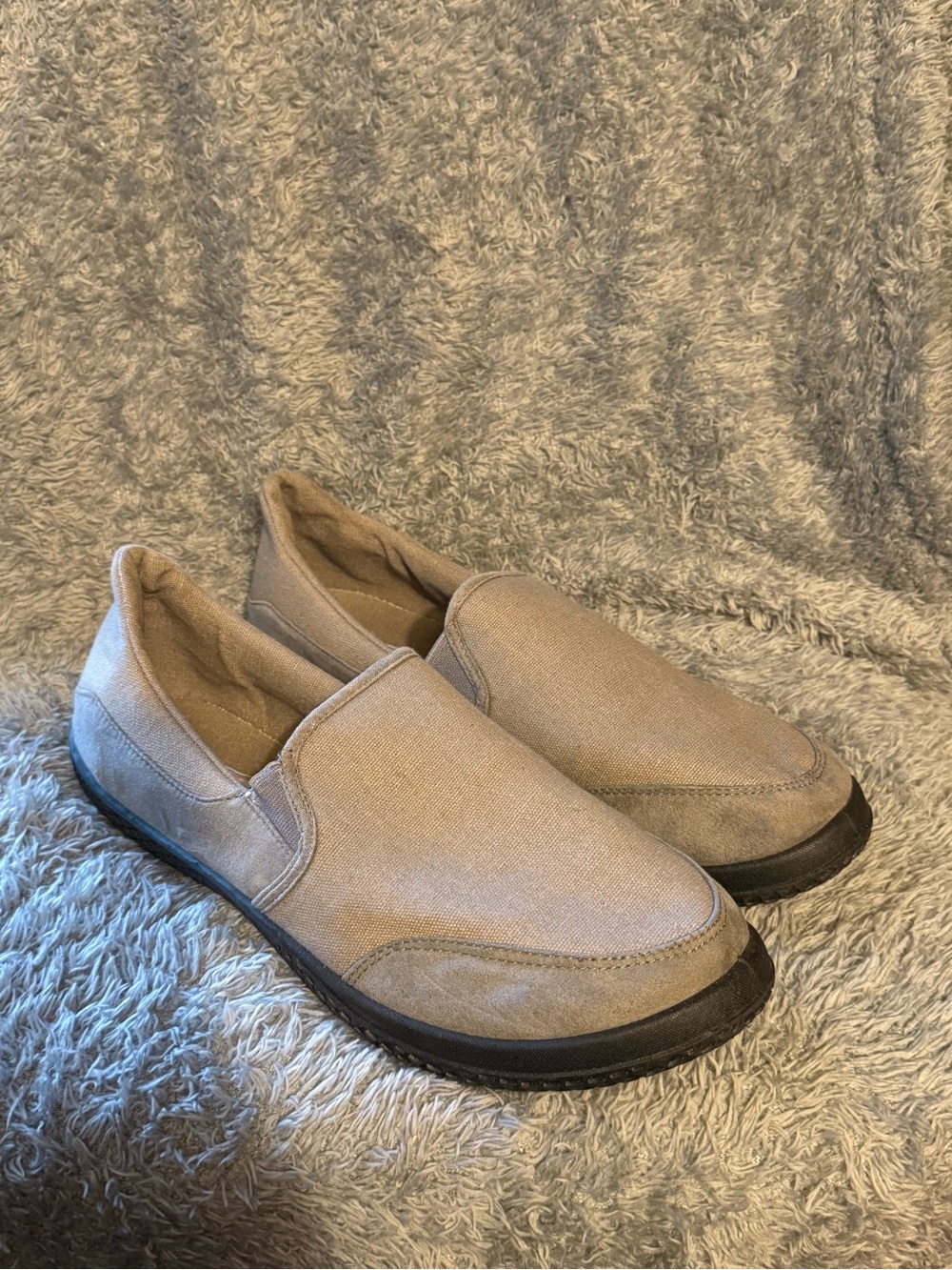 Haband Men's Slip-On Canvas Loafers - Taupe with Black Sole 11D